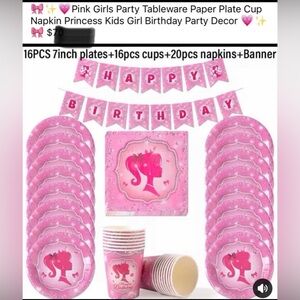 Pink Princess Party Tableware Set 16 pcs set